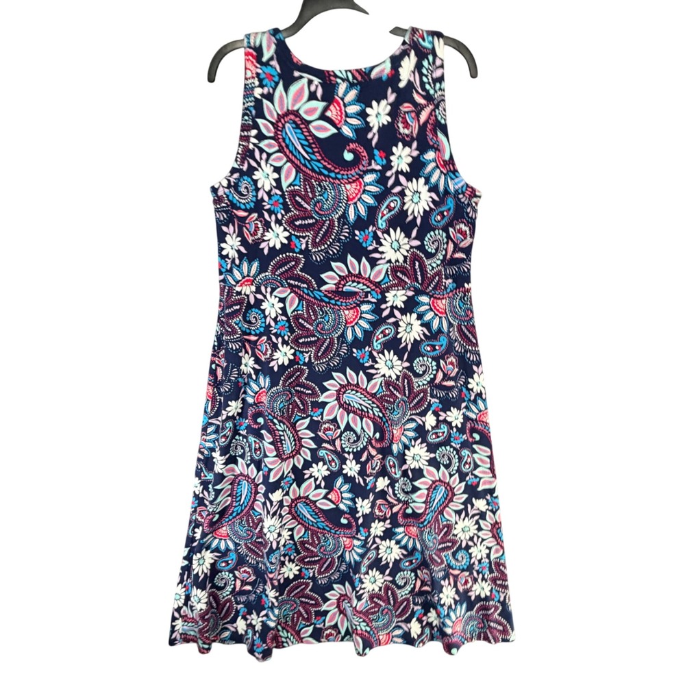 Talbots Sleeveless A Line Jersey Midi Dress XL Blue Purple Paisley Euro Summer - Picture 4 of 12